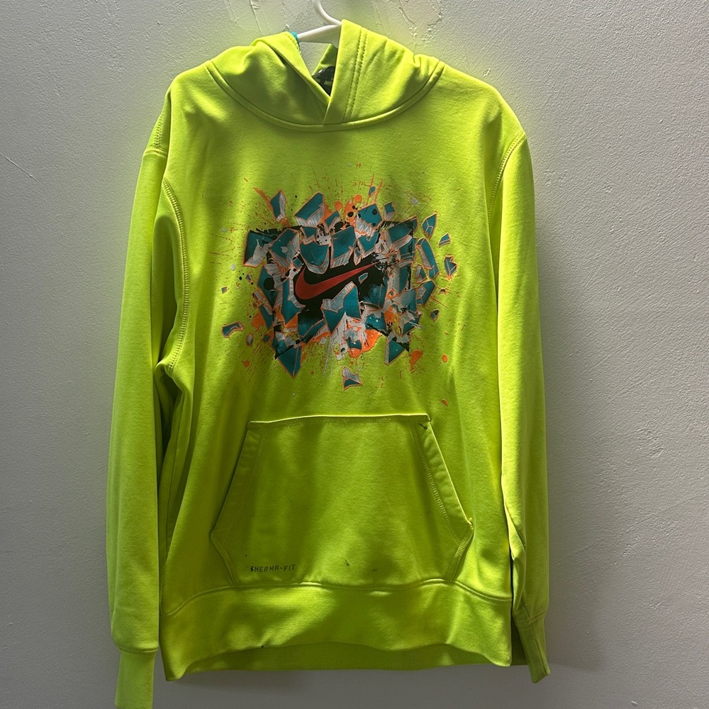 Nike Kids Neon Green Hoodie with Graphic Design